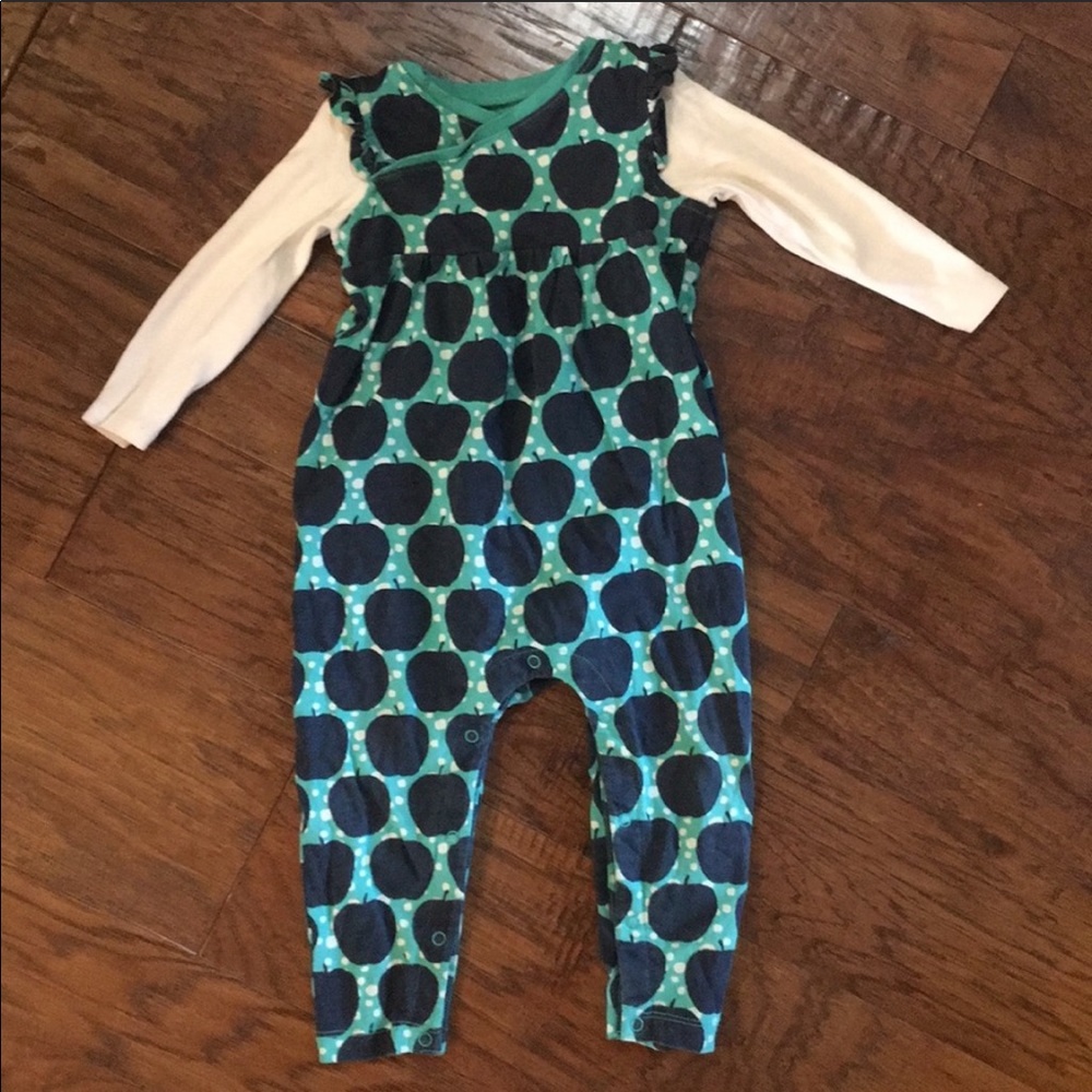 Tea Collection one piece green apple print 12-18m